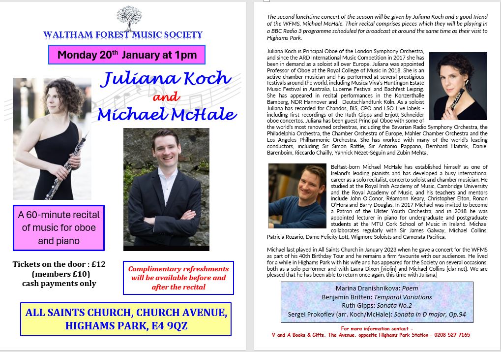 Waltham Forest Music Society presents Juliana Koch and Michael McHale